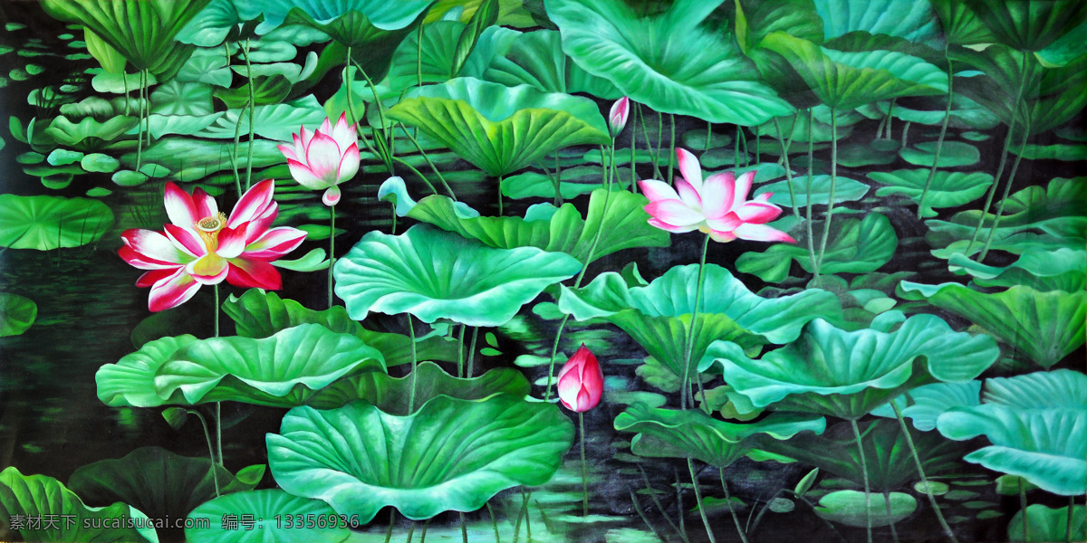 荷花 莲叶 装饰画 背景素材 壁画 插画 抽象 抽象花 抽象画 无 框 画素 材 画 模板下载 无框画 荷塘