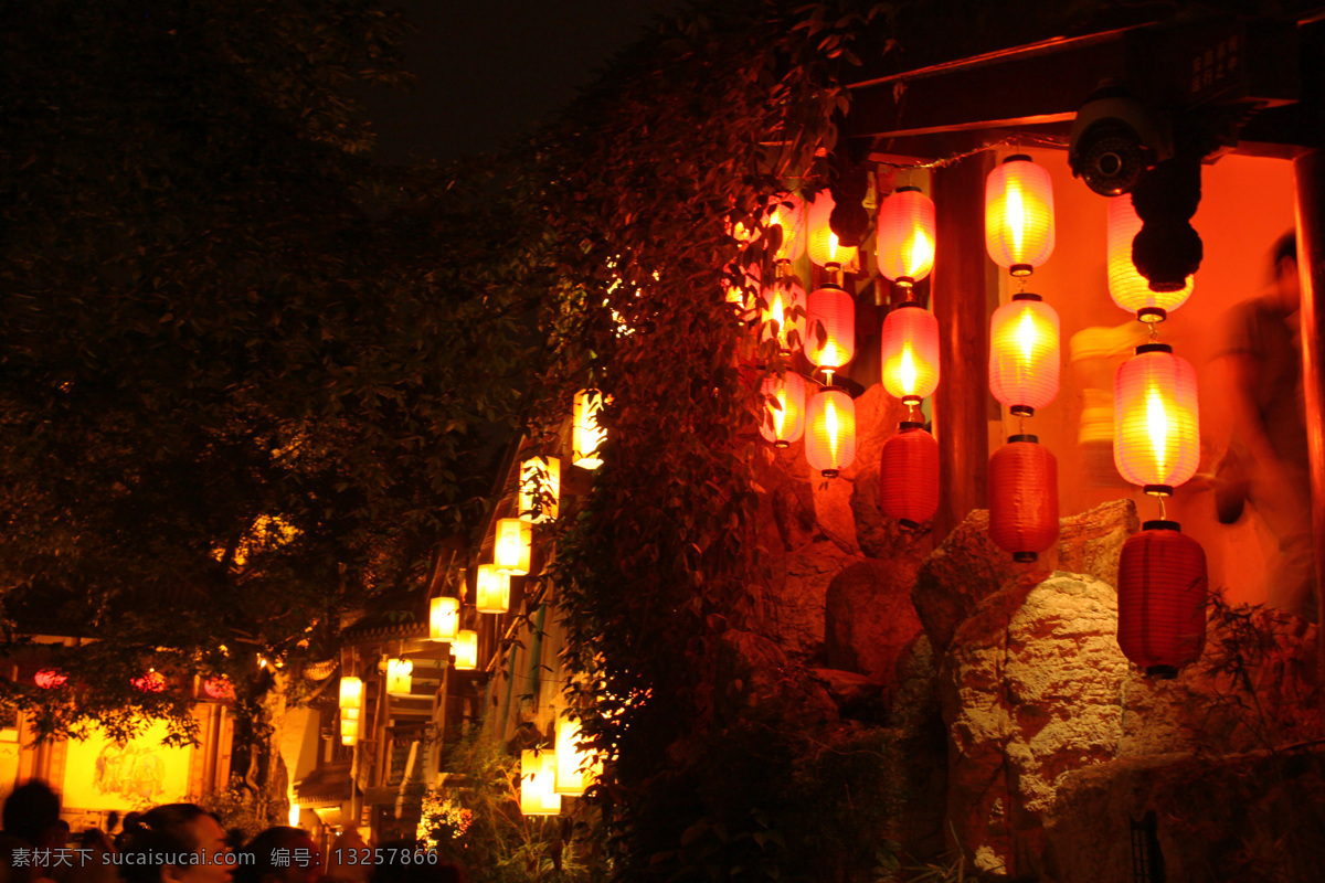 长廊 灯 古楼 火红 楼 旅游摄影 人文景观 长廊2 锦里 夜晚 装饰素材 灯饰素材