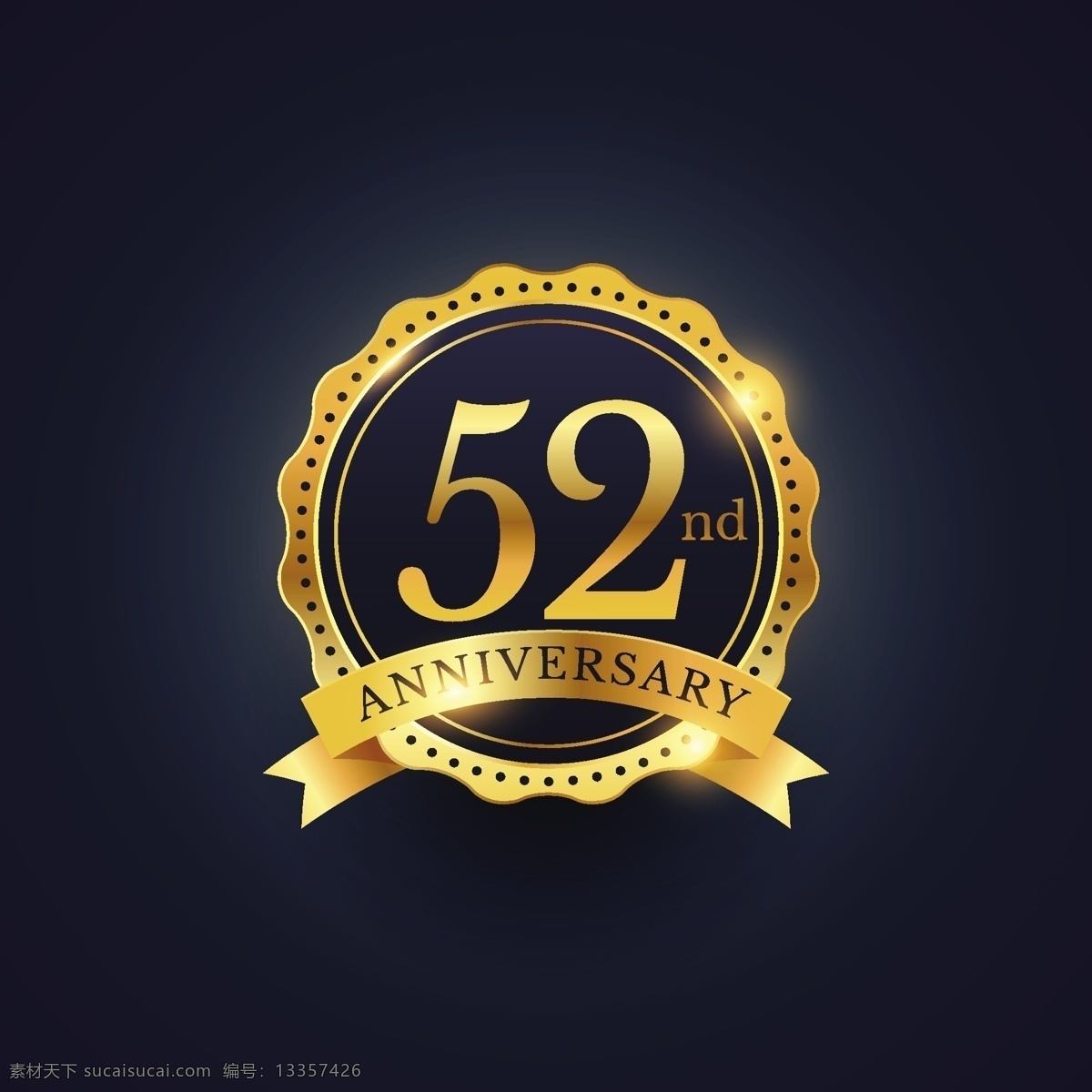 五 十 二 周年纪念 金 徽章 婚礼 生日 色带 标签 图标 饰品 纪念 庆典 数量 标志 豪华 奖 会徽 年 祝贺 婚姻的象征