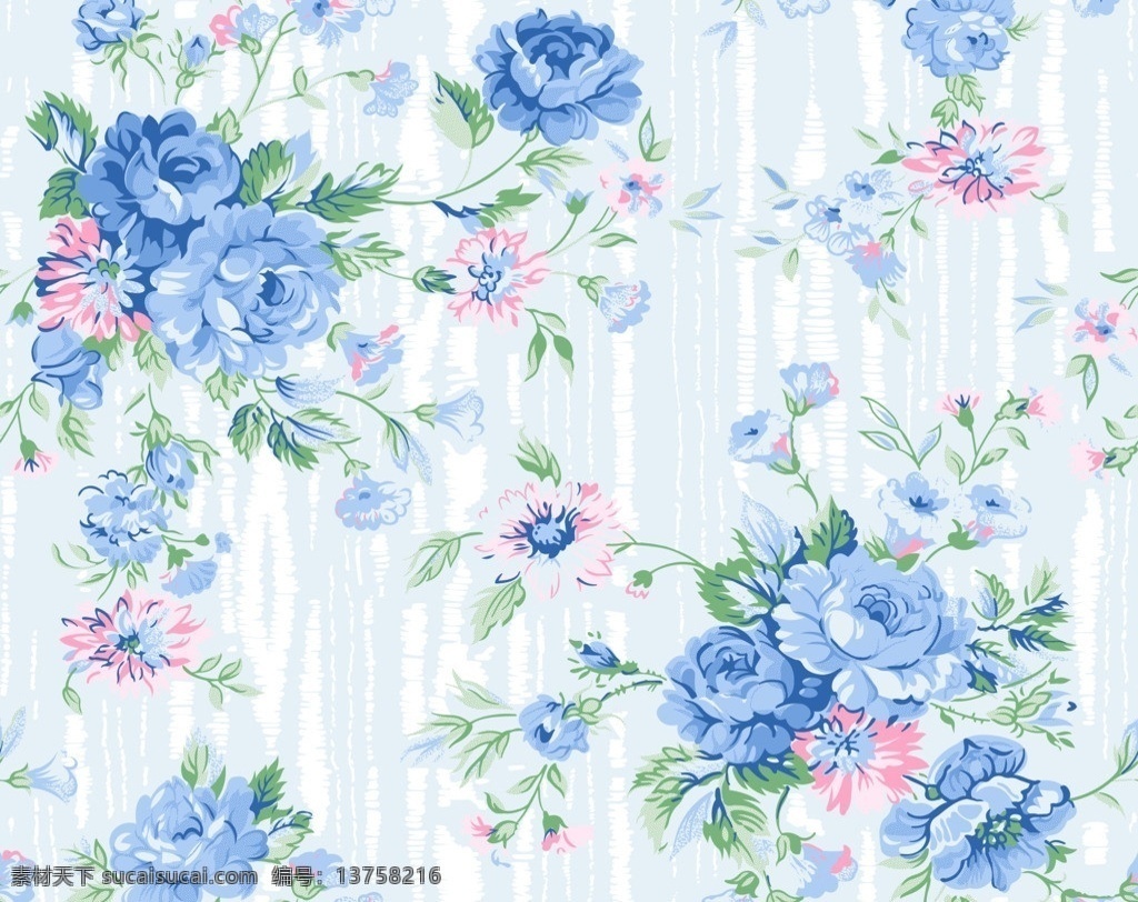 布匹印花纹 韩国 花纹 蓝色 花朵 植物 印花 花边花纹 底纹边框 bmp