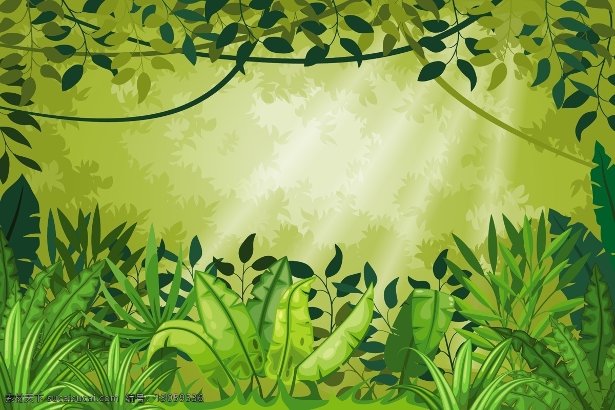 青翠 绿色植物 风景 插画 植物 叶子 绿色 森林 夏天