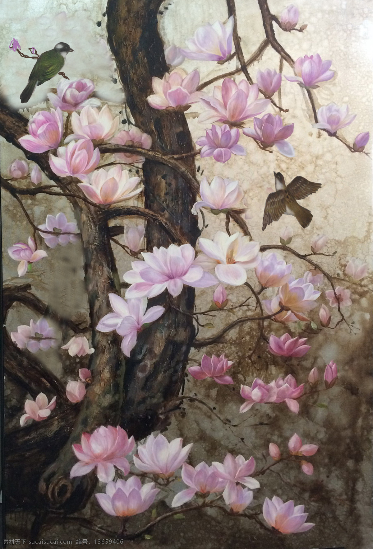 金箔画 粉色玉兰 c62101 文化艺术 绘画书法
