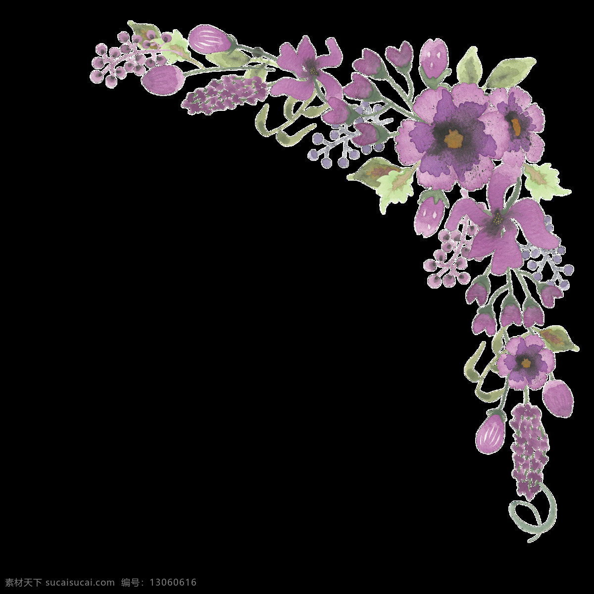 紫色 花卉 边框 卡通 透明 水彩 免扣 手绘 透明素材 装饰 设计素材 淘宝素材 海报设计装饰 装饰图案