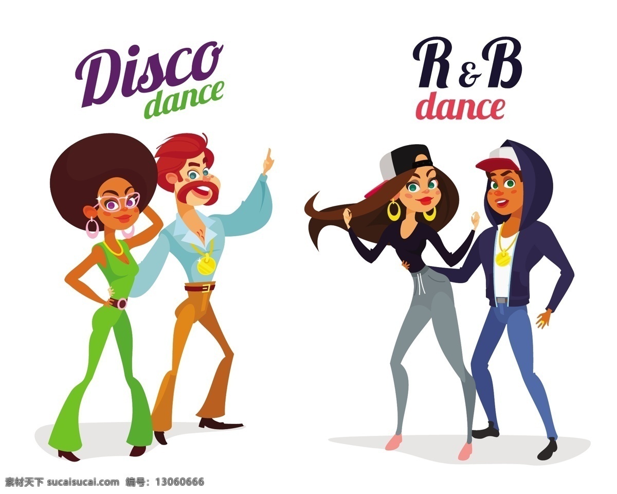 迪斯科 风格 节奏 布鲁斯 夫妇 两 卡通 矢量 跳舞 标志 服装 复古 复古图案 能源 年份 人 时髦 时尚 舞蹈 运动