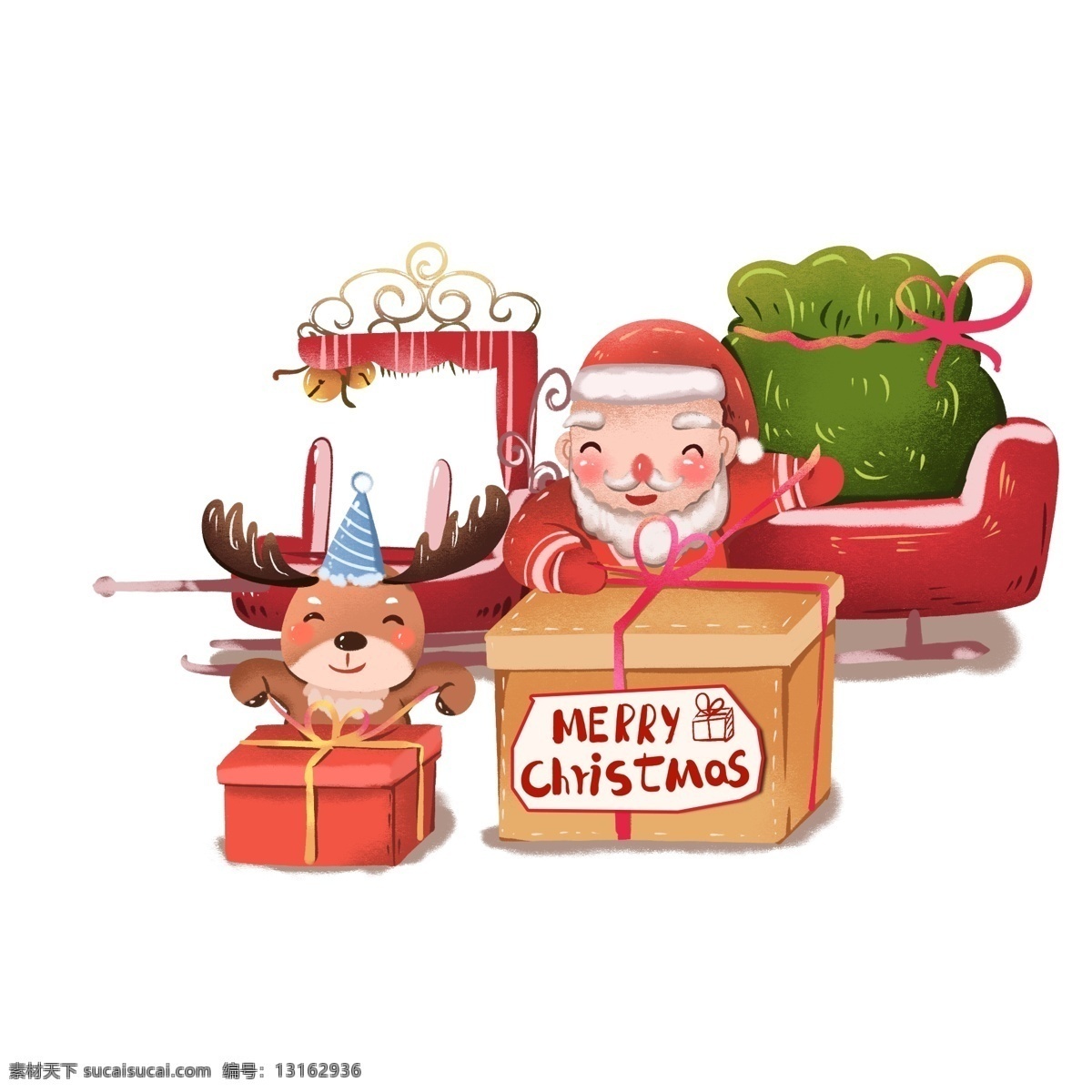 圣诞节 圣诞老人 礼盒 创意 配 图 送礼 打包 驯鹿 创意配图