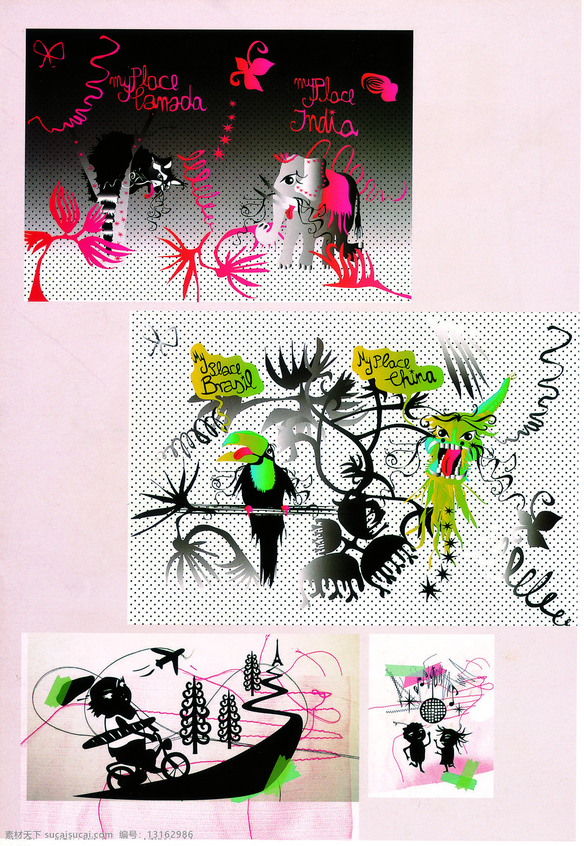 插画设计素材 插画模板下载 插画 潮流图案 设计图库 白色