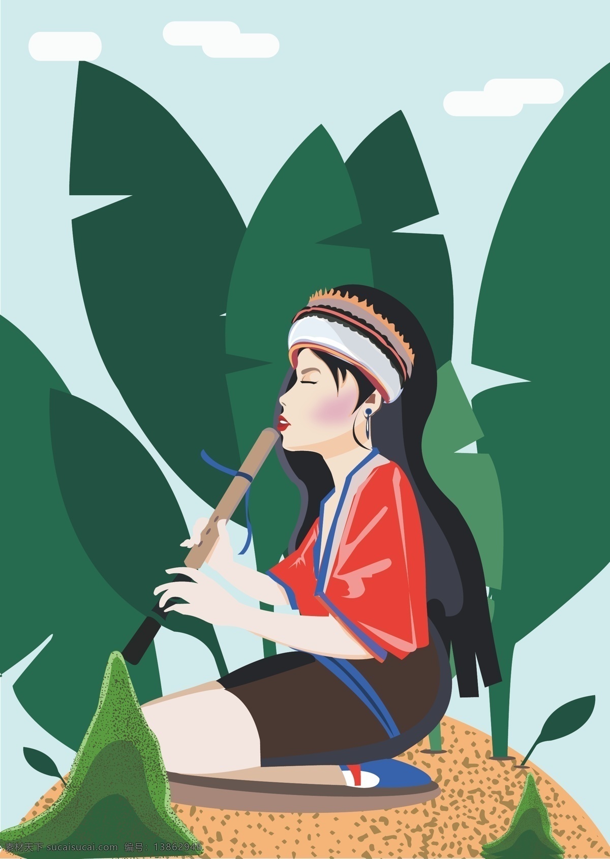 少数民族民族吹箫插画素材图片下载-素材编号13862946-素材天下图库