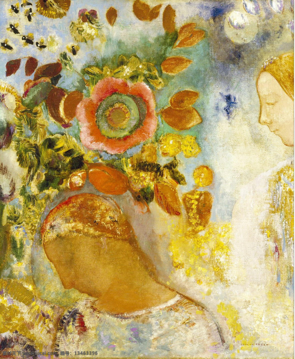 大师油画 花 绘画书法 文化艺术 油画 雷东 间 女孩 设计素材 模板下载 花间女孩油画 花间女孩 家居装饰素材