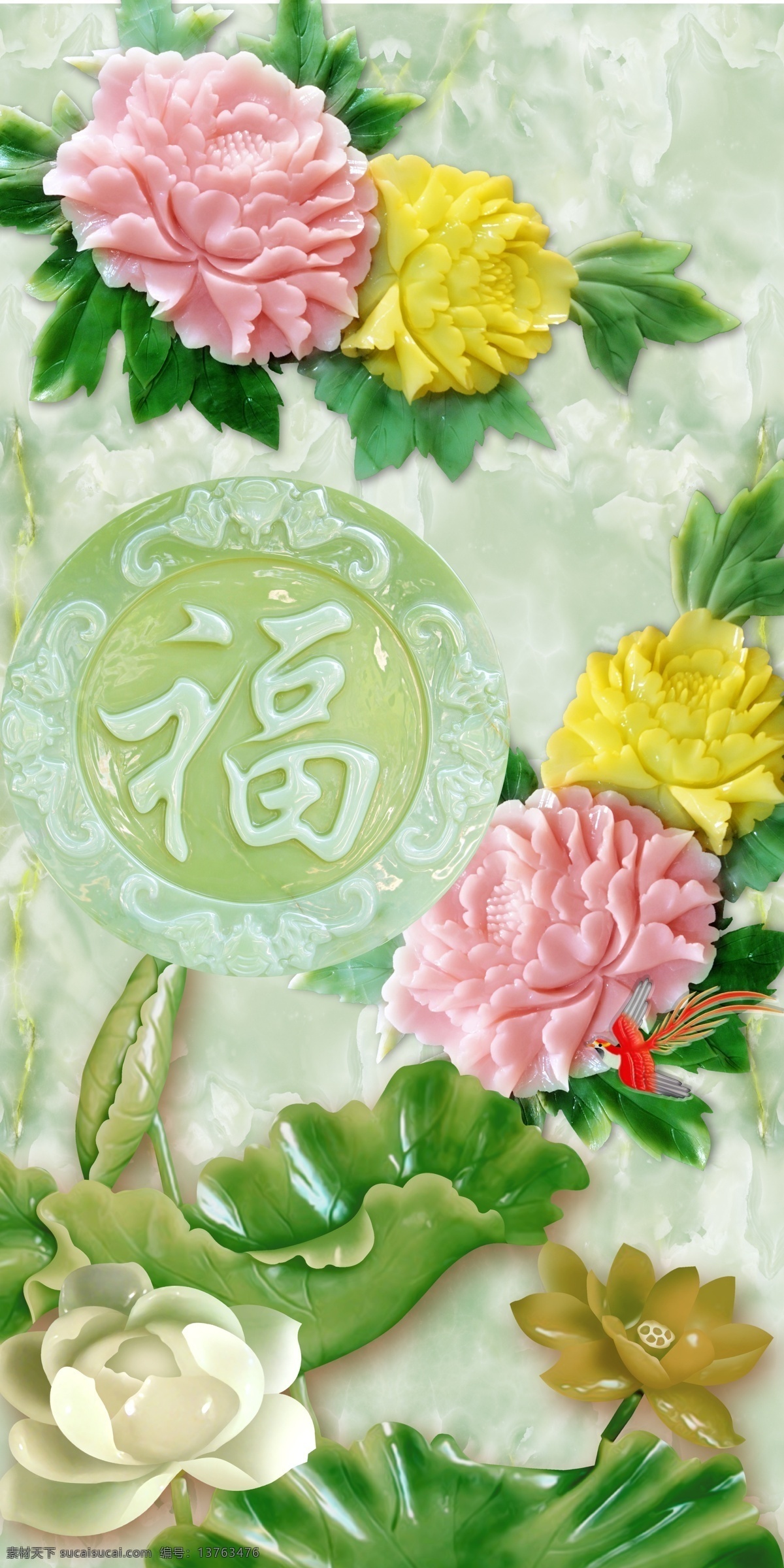 花开 富贵 装饰画 荷花 福字 吉祥鸟 花开富贵 牡丹