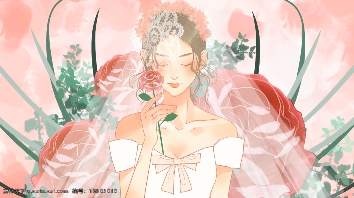 浪漫 唯美 穿着 婚纱 玫瑰花 新娘 婚礼 婚庆 玫瑰