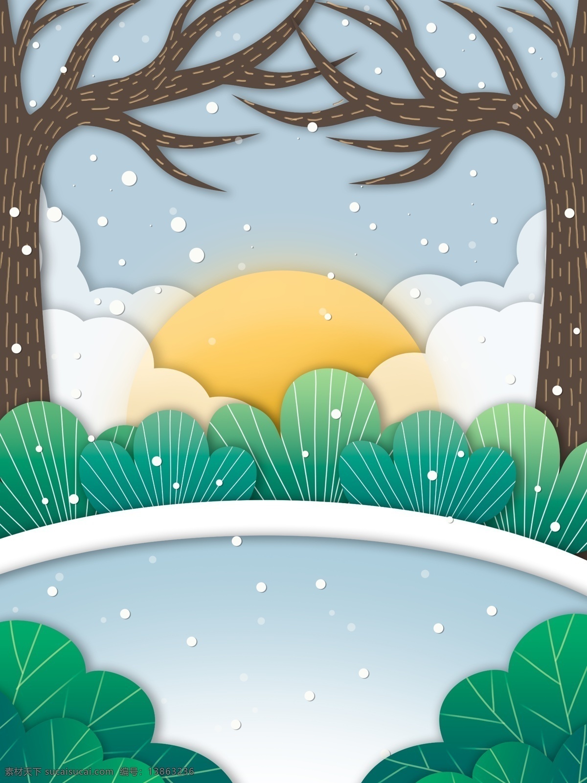 浪漫 冬季 下雪 树林 插画 背景 雪花 冬天背景 唯美雪地 雪景 彩绘背景 大寒背景 树木