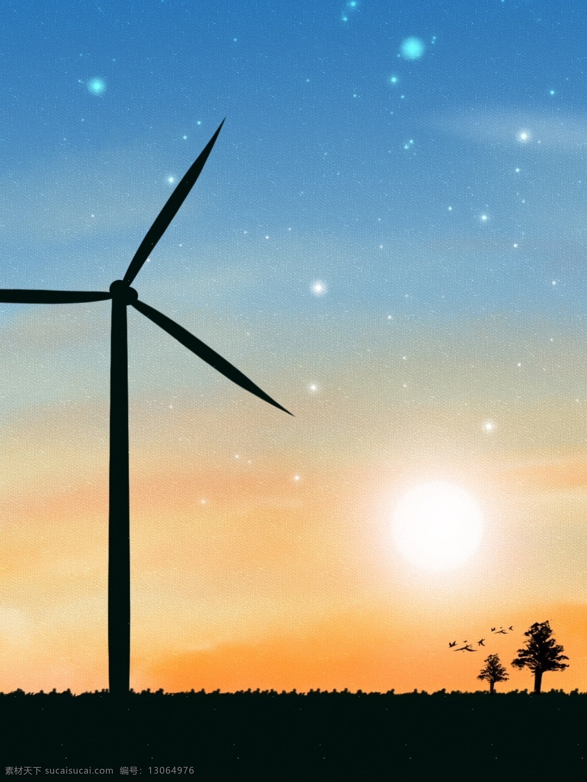 原创 手绘 夏季 风车 傍晚 剪影 背景 剪影背景 风车背景 夏季背景 天空背景 傍晚背景 夕阳背景