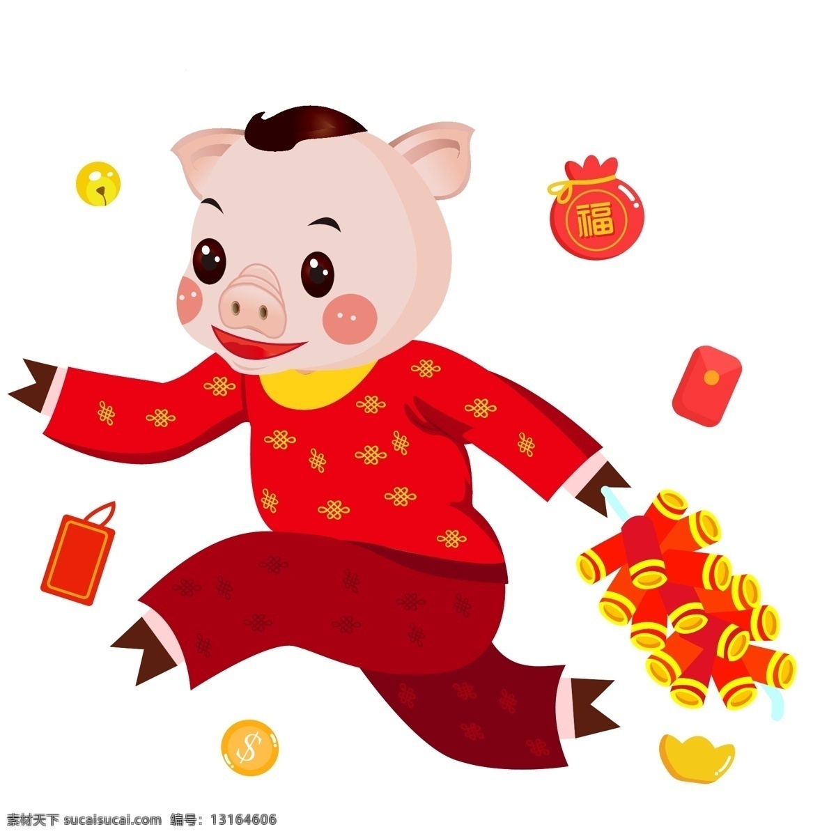 猪 跑 红 裙 裙子 红色 鞭炮 钱 猪肉 中国