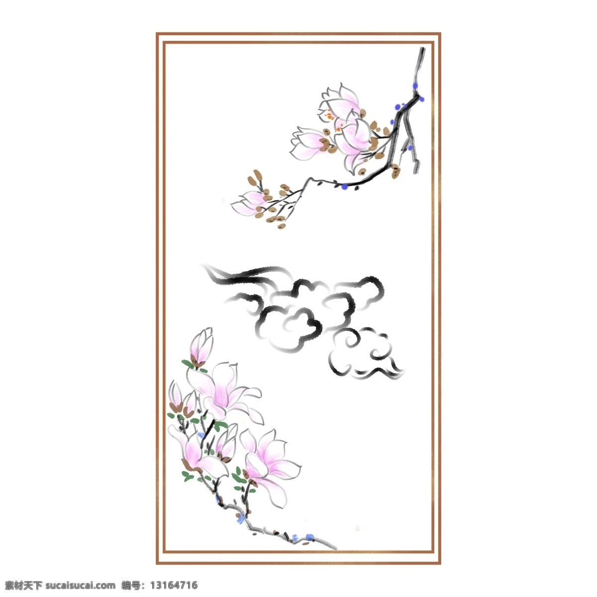 古风 荷花 卡通 边框 框架 构架 矩形 长方形 莲花 云彩 云朵 花瓣 鲜艳 粉色 中国风