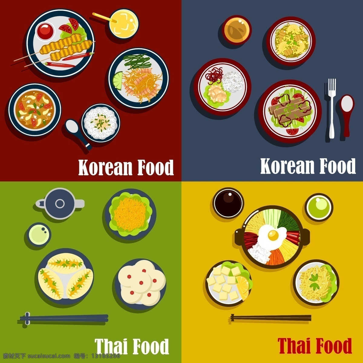 泰国 韩国 食物 矢量 咖喱饭 烤肉 泡菜 食物设计 矢量素材