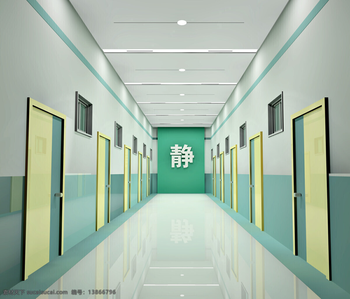 地板 环境设计 门 室内设计 效果图 天花板 医院 走廊 设计素材 模板下载 医院走廊 psd源文件