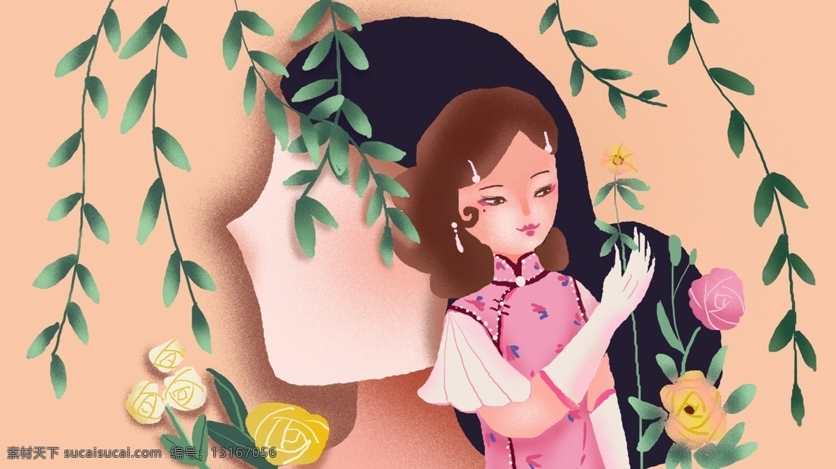 旗袍 女人 民国 风 插画 旗袍女人 民国风