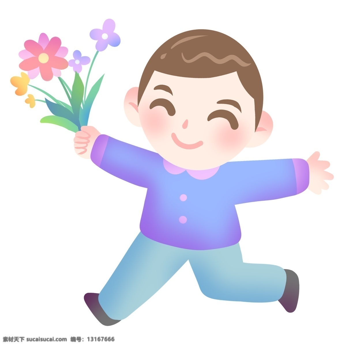 花朵 笑脸 男孩 插画 漂亮的花朵 卡通插画 笑脸插画 微笑插画 笑容插画 愉快插画 微笑的男孩