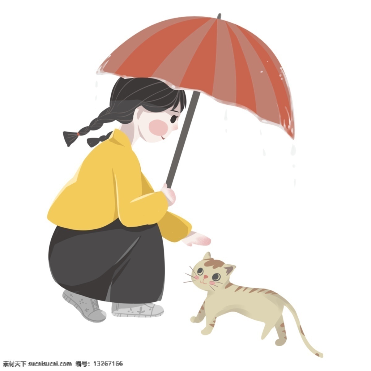 打伞 少女 小 猫咪 元素 小清新 可爱女孩 png元素 免抠元素 人物