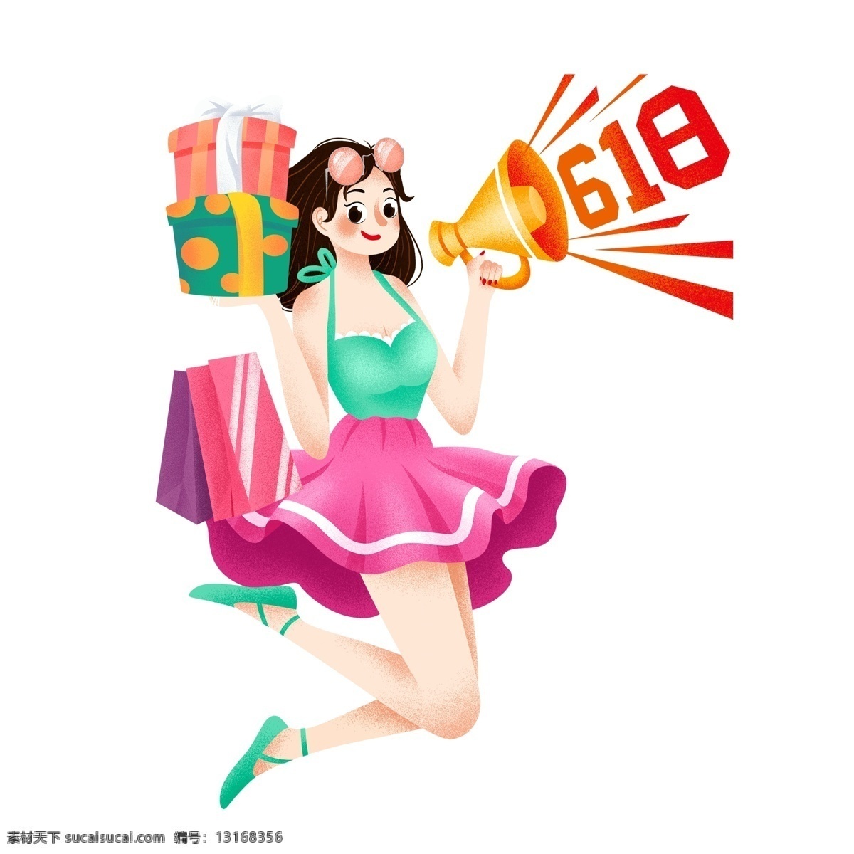 618 促销 购物 女孩 图案 元素 卡通 618大促 618促销 礼物 购物女孩 手绘 简约 创意元素 免抠元素