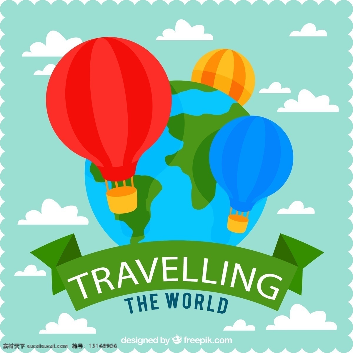 热气球 地球 矢量 云朵 旅游 条幅 环球旅行 源文件 高清图片
