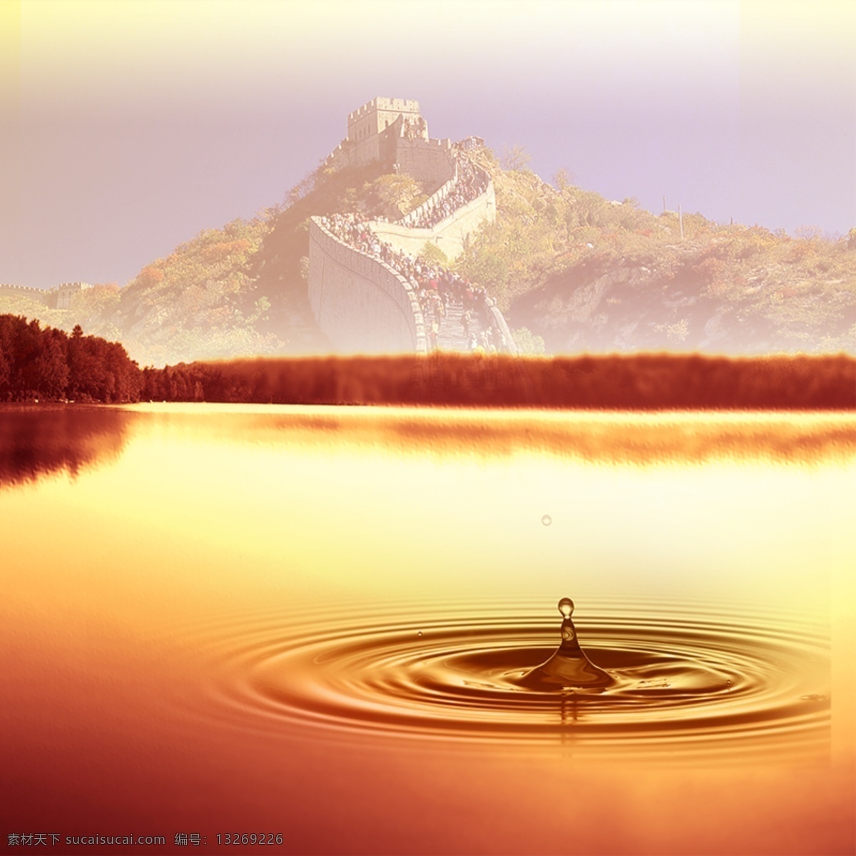 金色水滴 金色 商务 水滴 湖水 商业 高山 背景