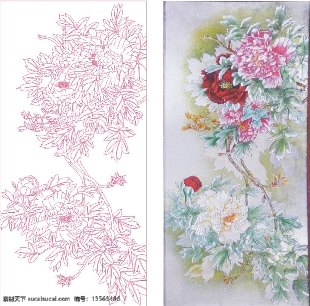 白描 牡丹 花卉 牡丹花 国画