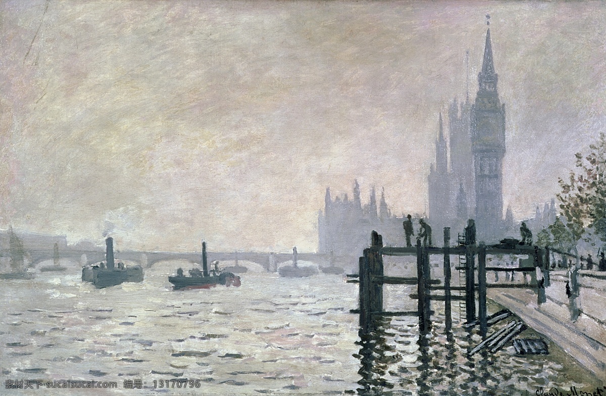 风景 建筑 田园 植物 水景 印象 画派 写实主义 油画 装饰画 westminster below thames the 装饰素材
