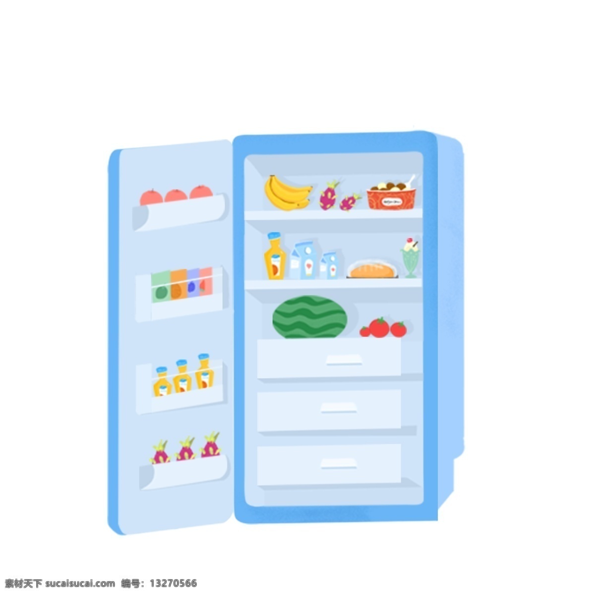 装修 满 食物 冰箱 图案 元素 家电 冰箱图案 西瓜 打开的冰箱 满水果的冰箱 创意元素 手绘元素 psd元素