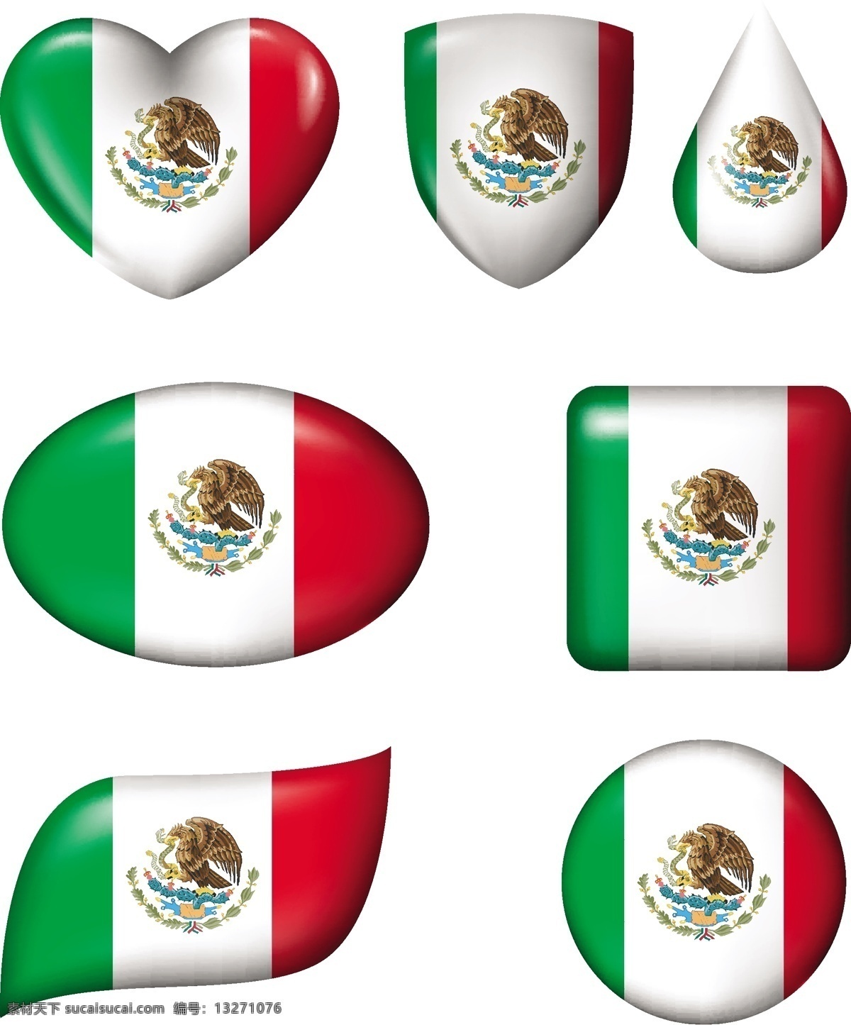 墨西哥 国旗 形状 图案 圆形 椭圆 方形 墨西哥国旗 矢量图案 鹰 蛇 仙人掌 月桂树 三色图案 边框底纹 背景图案 生活百科 矢量素材 白色