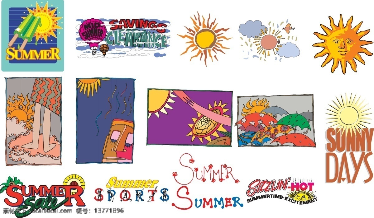 summer 冰棒 卡通 太阳 夏天 云 字母 自然风景 自然景观 款 图 矢量 模板下载 12款夏天图 海报 促销海报