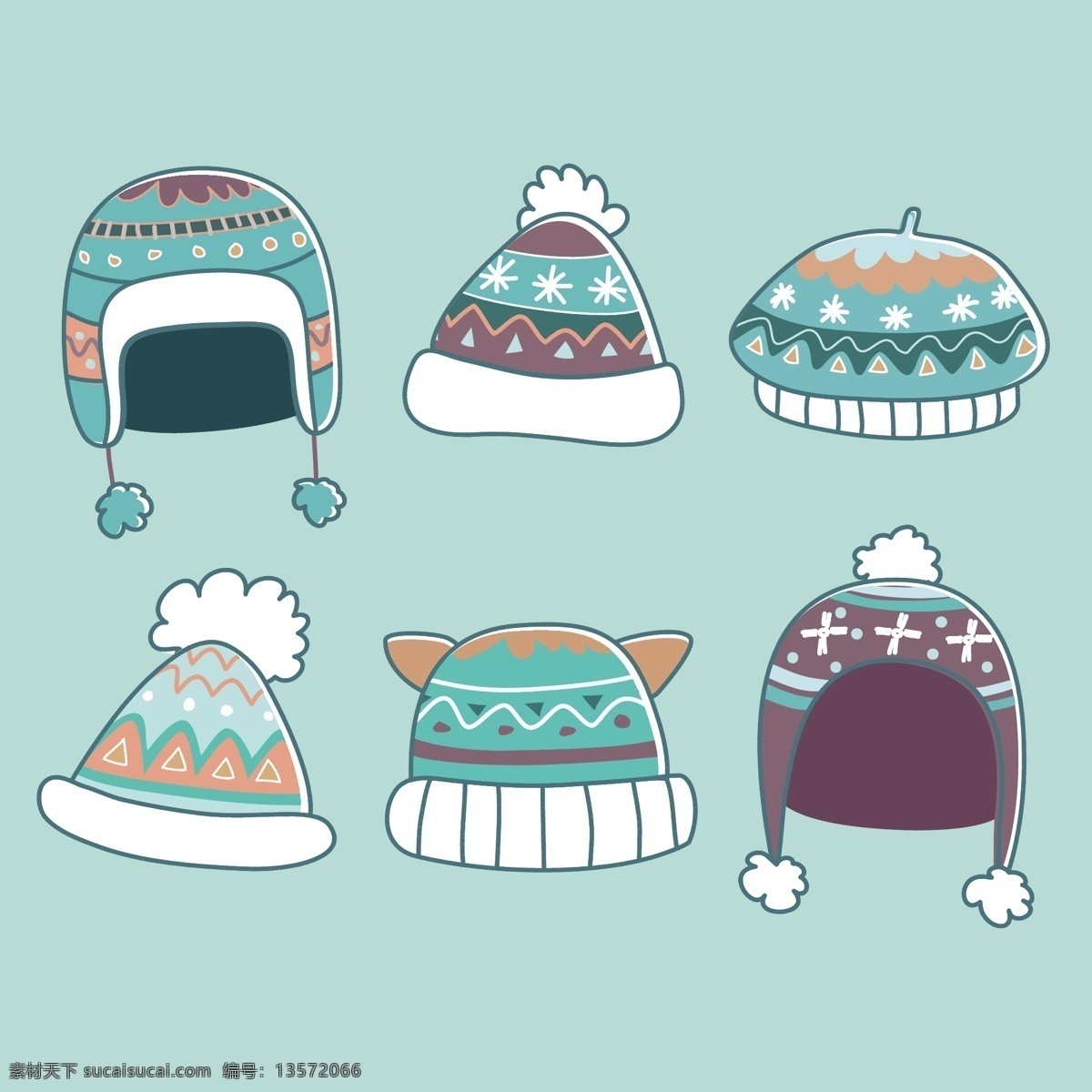 矢量 冬天 保暖 帽子 帽子图案 卡通帽子 冬季 矢量帽子 保暖帽子