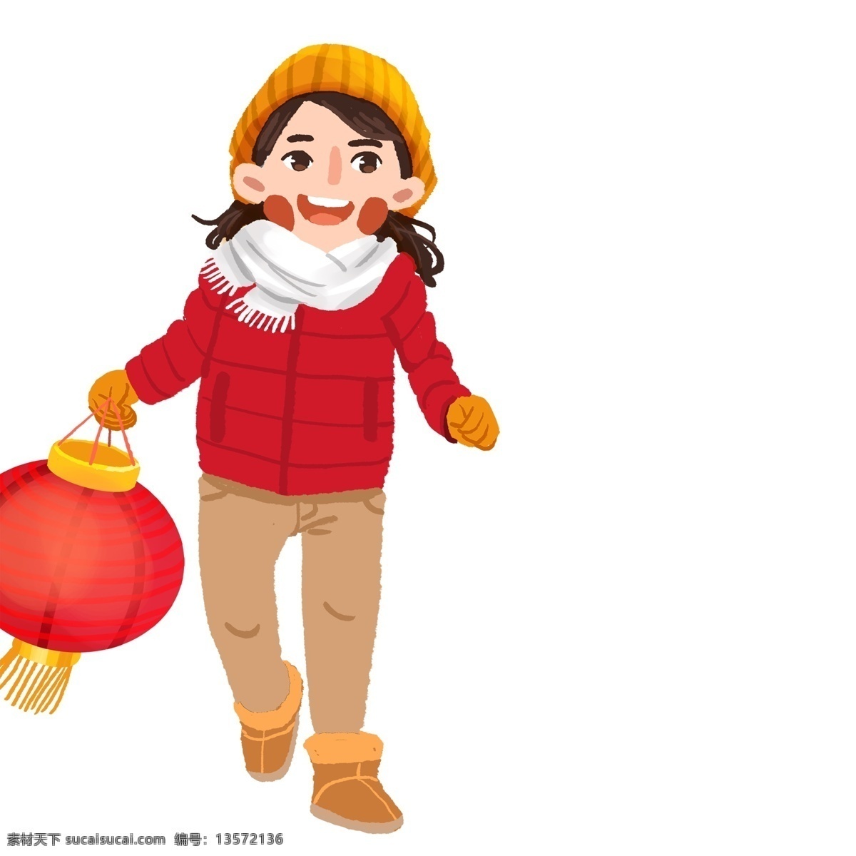 提 灯笼 女孩 图案 元素 红色 人物 卡通 简约 新年 设计元素 手绘 手绘图案 创意元素 手绘元素 psd元素
