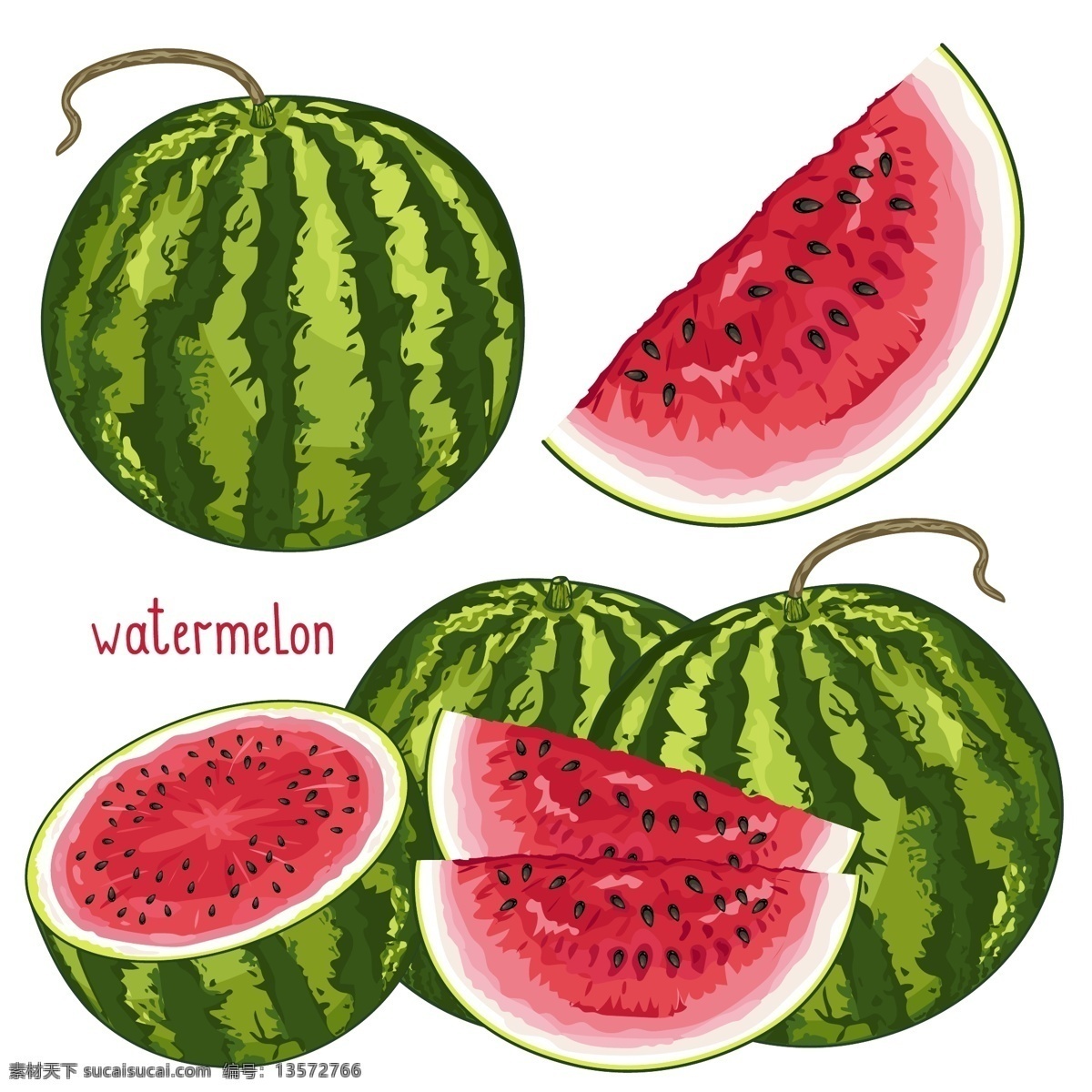 水彩 西瓜 水果 夏季 矢量图 格式 矢量 高清图片