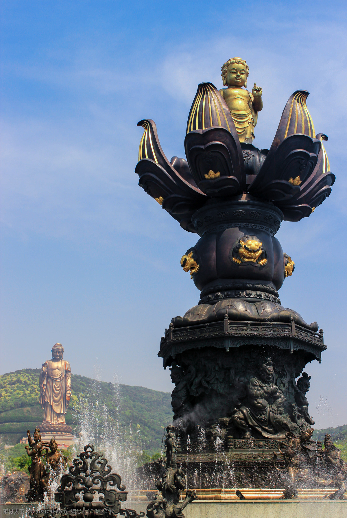 无锡灵山大佛 大佛 佛教 莲花 出世 喷泉 风景名胜 自然景观