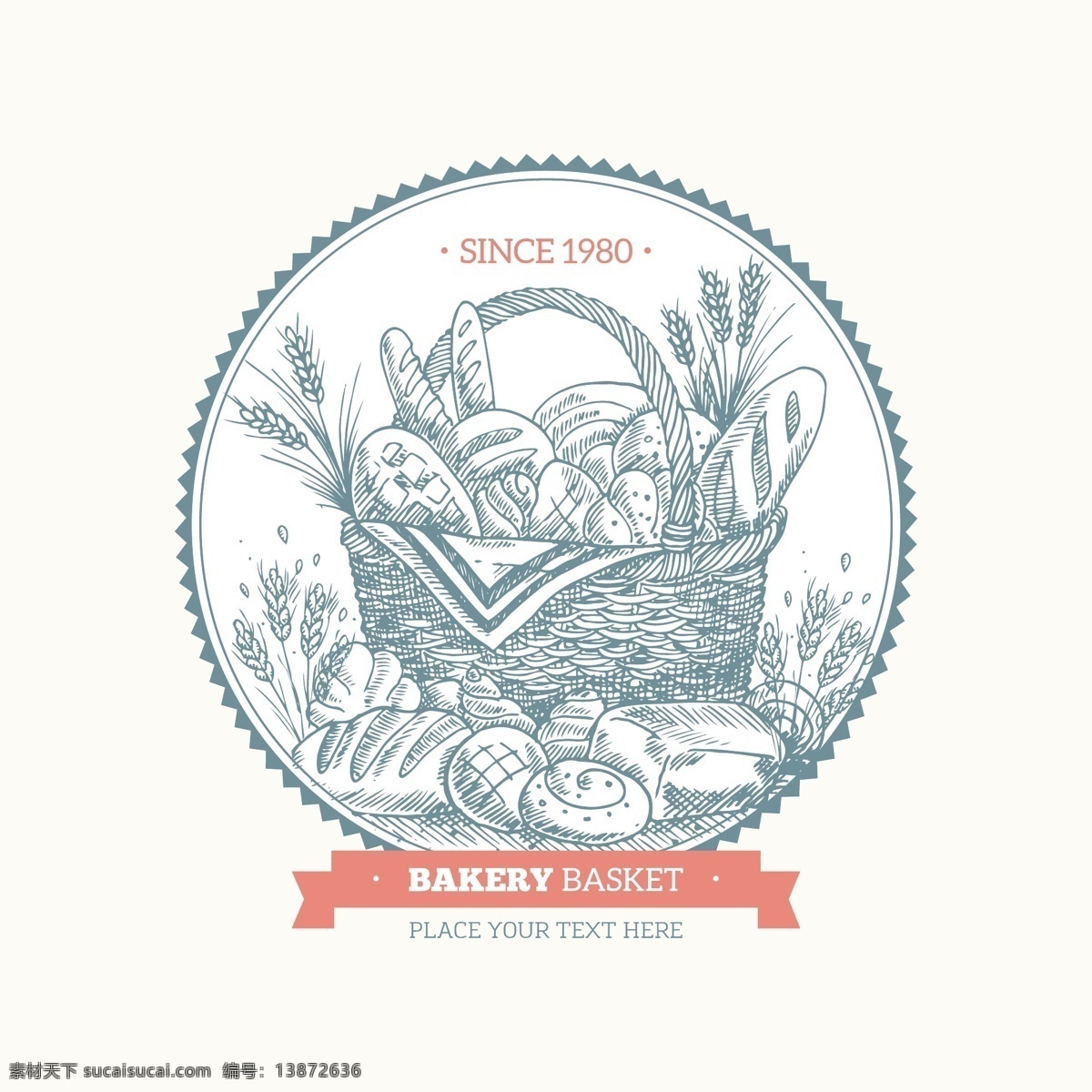 小麦面包插画 手绘小麦面包 面包店 logo 小麦面包标签 面包店标签 标签 贴纸 飘带 ribbon 面包 食物 食品 小麦 麦穗