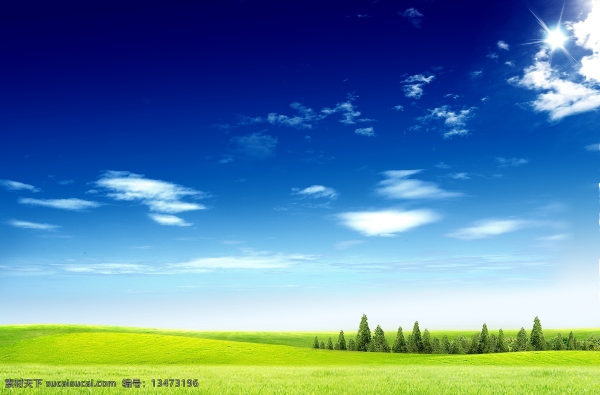蓝天 蓝 蓝色 草地 白云 背景 环保 健康 蓝天草地 分层 源文件