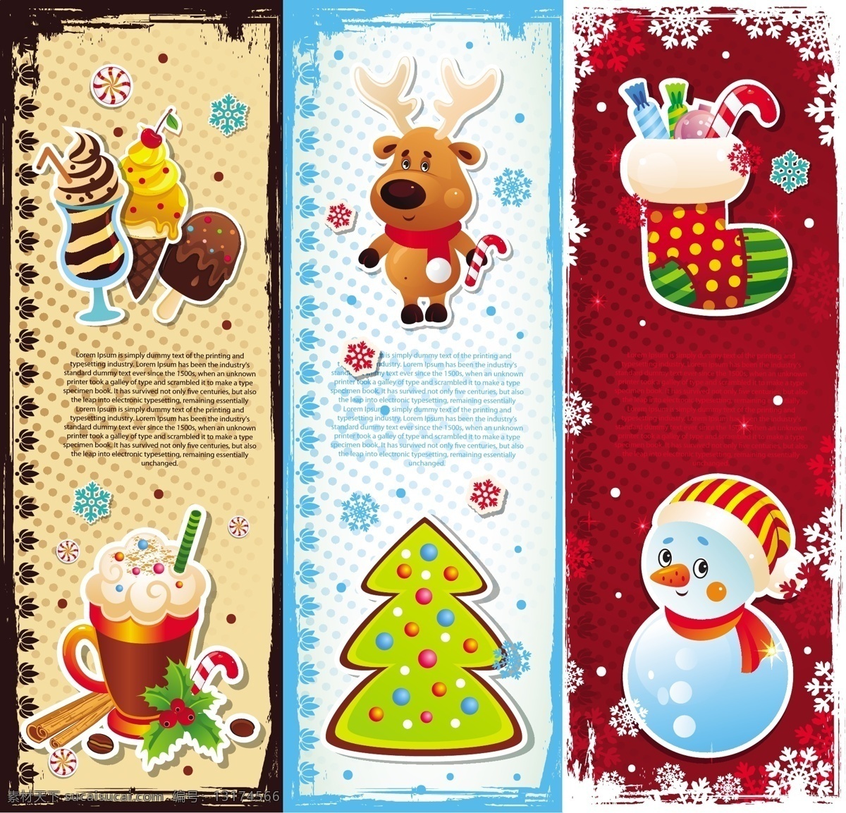 卡通 圣诞 banner 蛋糕 小鹿 雪人 矢量图