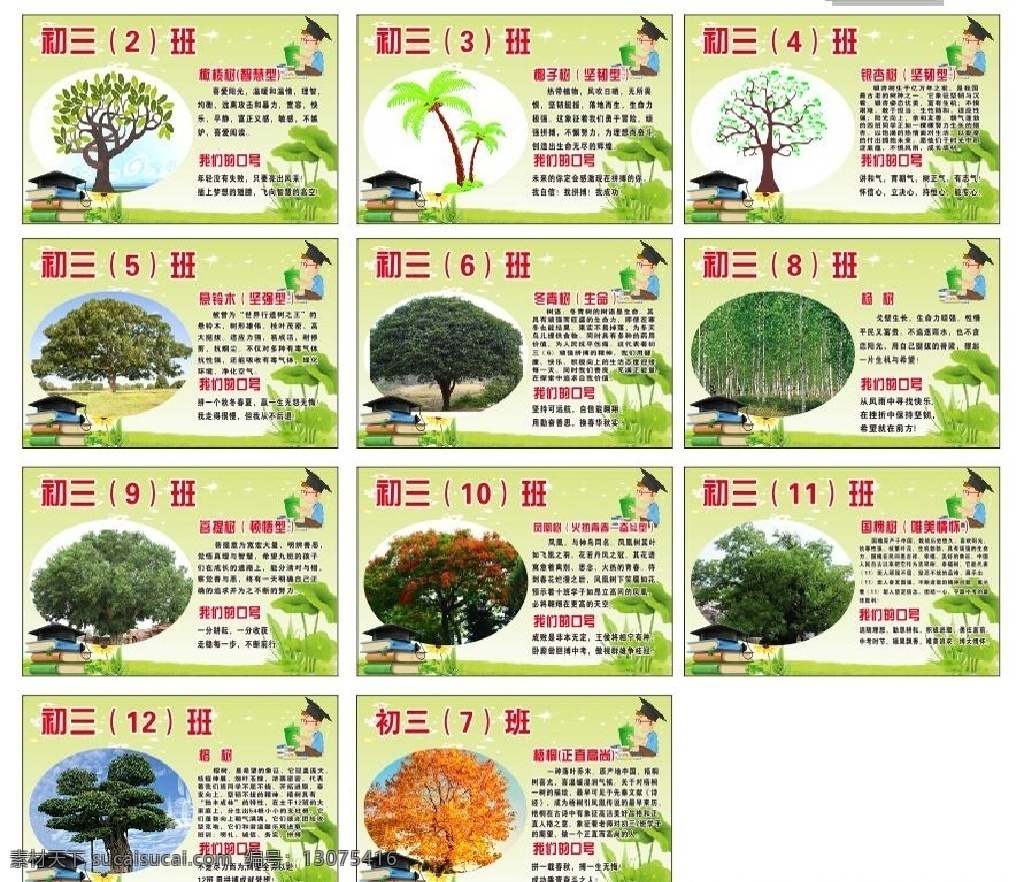 班级名片 树 学校 菩提树 冬青树 绿色 梧桐 银杏树 杨树 椰子树 室外广告设计