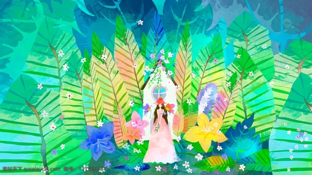 唯美 小 清新 花仙子 植物 手绘 插画 小清新 手绘植物 蝴蝶