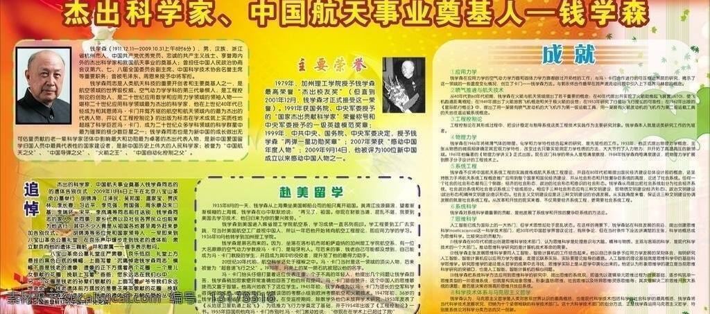 钱学森 成就 火箭 科学 科学家 荣誉 展板模板 追悼 航天学家 矢量 其他展板设计