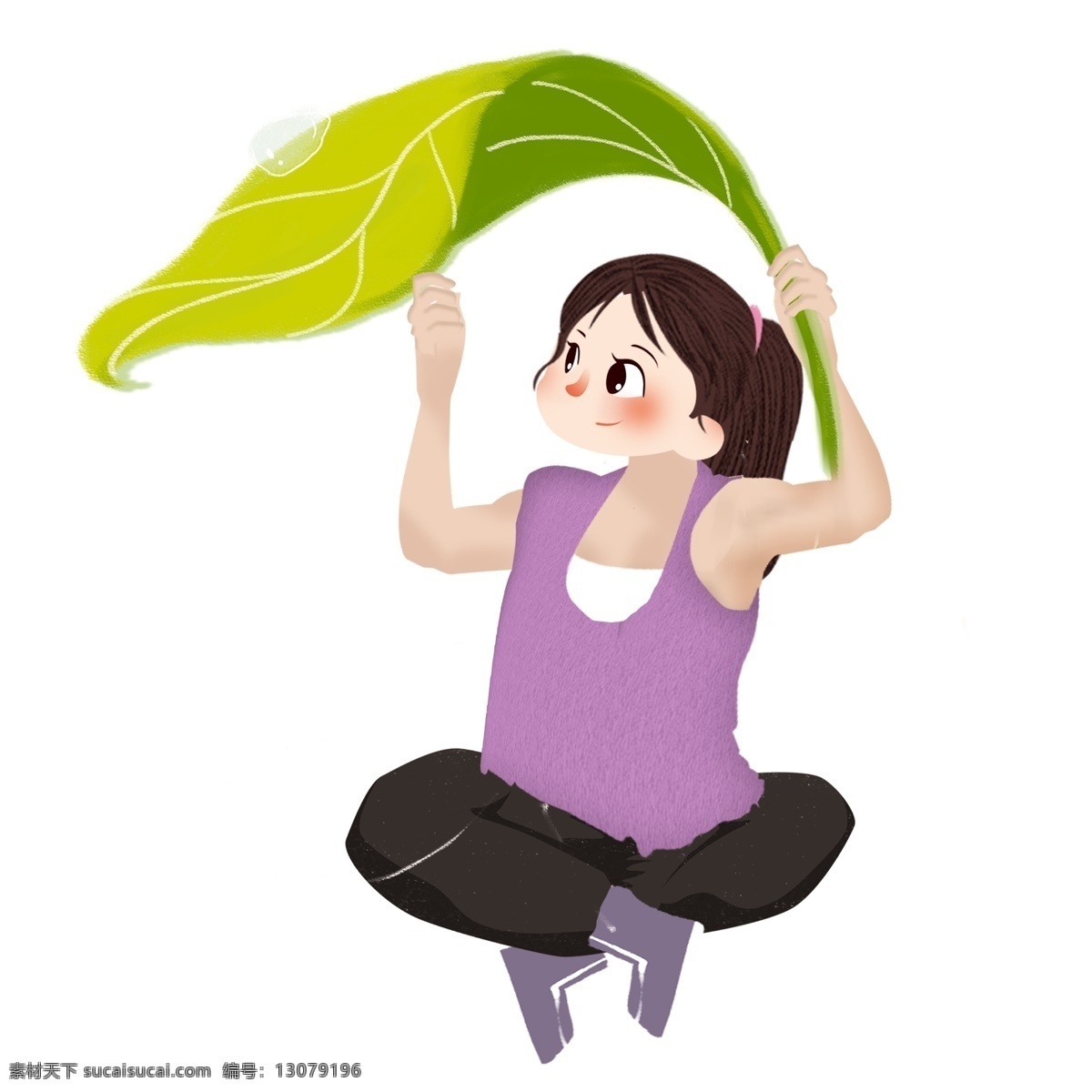 手绘 卡通 树叶 女孩 元素 卡通女孩 卡通元素 元素设计 装饰图案