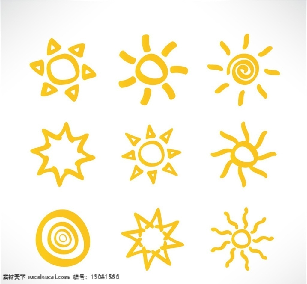 矢量 卡通 太阳 手绘 光芒 图标 阳光 日出 元素 图案 涂鸦太阳 星星