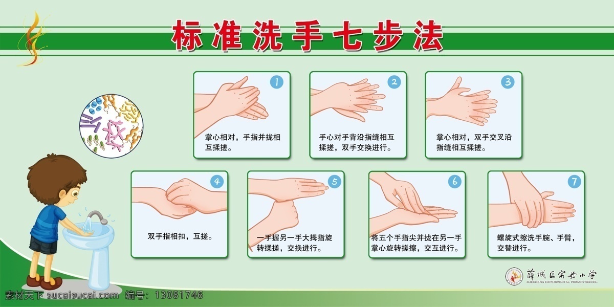 学校 标准 洗手 七 步法 七步法 知识 漫画 分层
