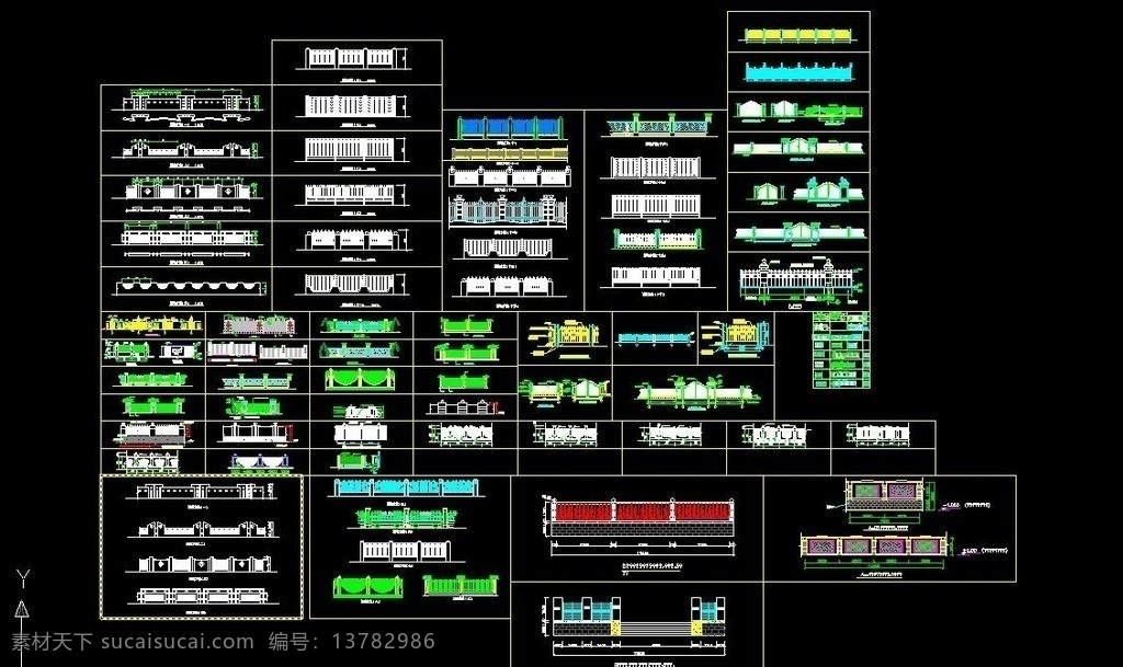 围墙铁艺栏杆 栏杆 扶手 图集 钢构件 厂房 护栏 cad 施工图纸 cad设计图 源文件 dwg
