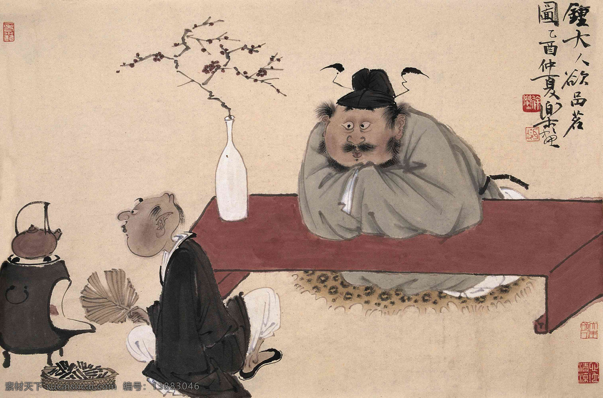 钟大人欲品茗 徐乐乐 国画 钟馗 品茗 喝茶 小鬼 人物 中国画 绘画书法 国画徐乐乐 文化艺术