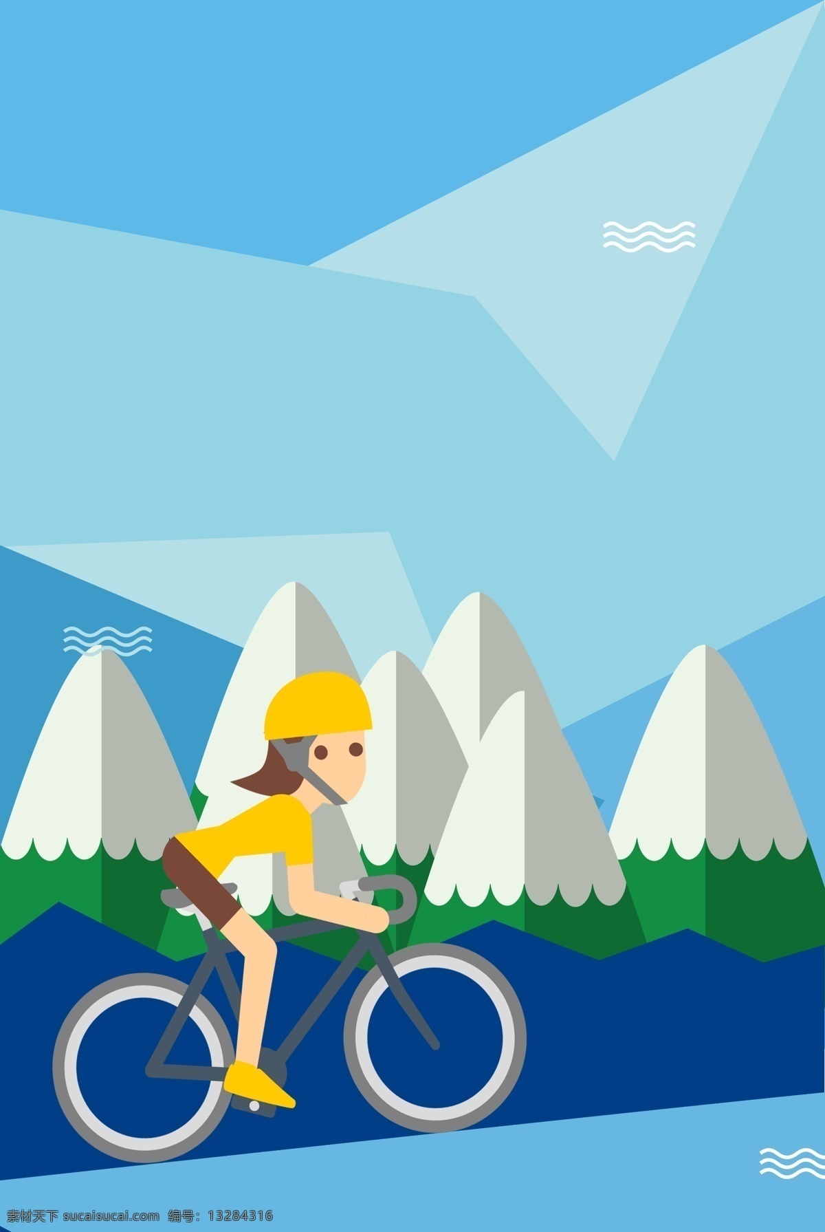 运动 简约 扁平 骑 行 女孩 海报 健身 锻炼 清新 骑行 骑行女孩 远山