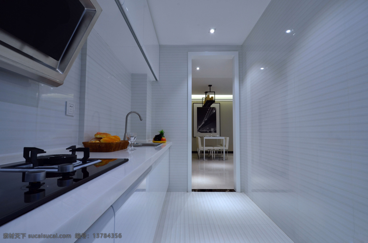 现代 简约 厨房 白色 瓷砖 背景 墙 室内装修 效果图 厨房装修 白色地板 白色背景墙 壁灯