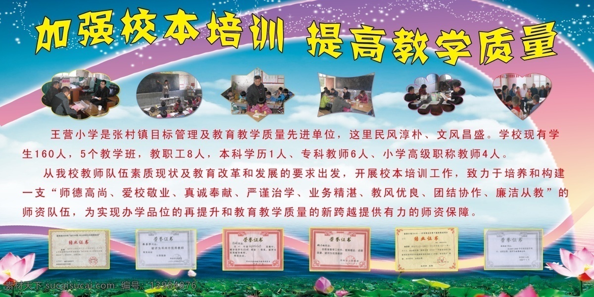 校本教研 加强校本教研 提高教学质量 图文并茂 荣誉奖 校园文化 展板模板 广告设计模板 源文件