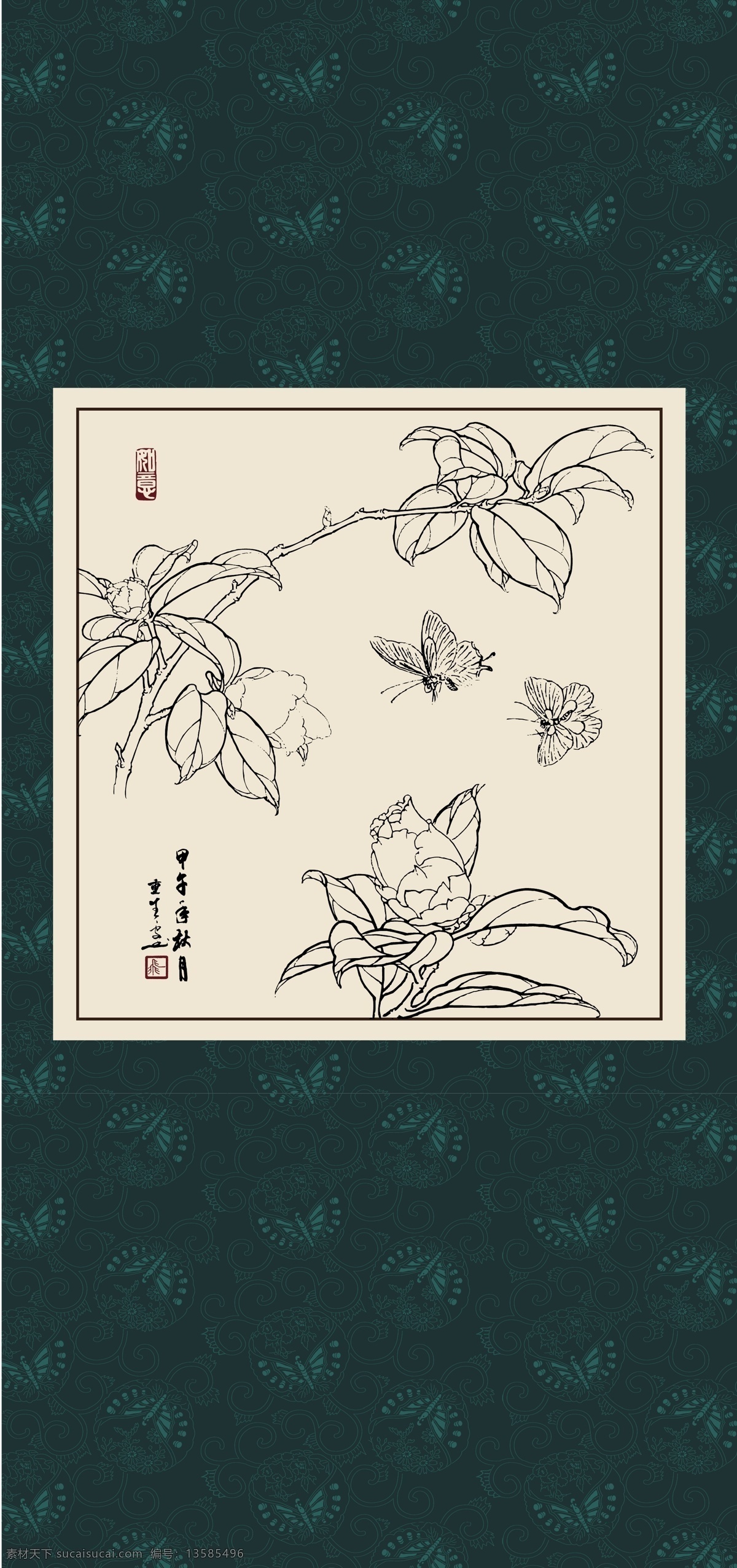 绘画 白描 线描 手绘 国画 轮廓 印章 书法 装裱 植物 花卉 花草 花鸟 工笔 写实 写生 毛笔画 昆虫 白描茶花 文化艺术 绘画书法